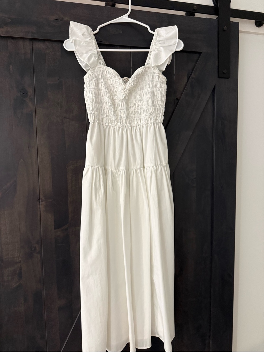 Abercrombie & Fitch White Ruffle Strap Smocked Midi Dress